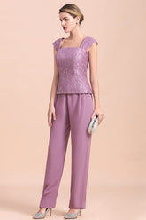 Elegant Cap-Sleeves Lace Chiffon Affordable Mother of Bride Online with Wrap